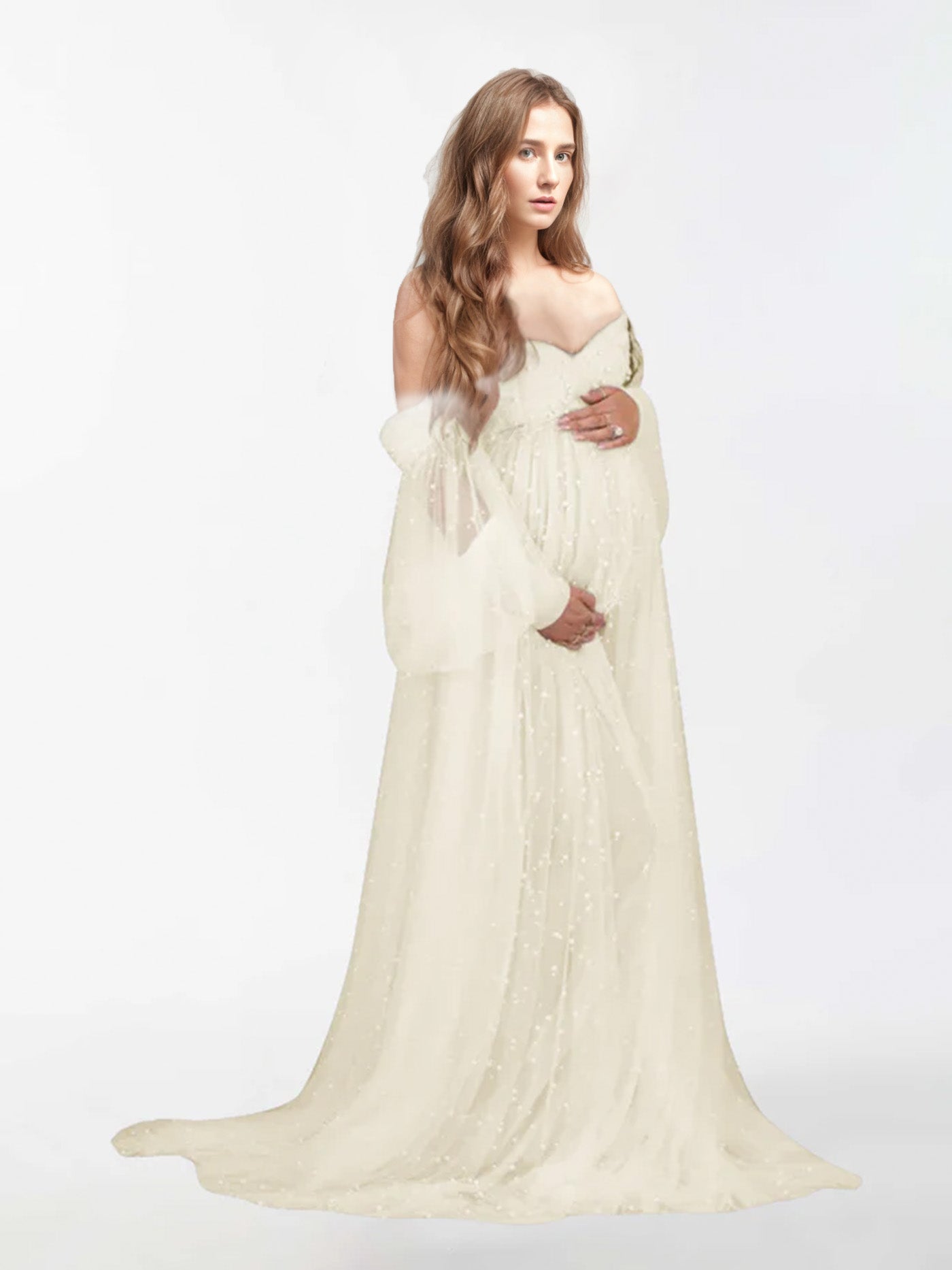 Off The Shoulder Pearl Tulle Robe for Maternity Photography RB1