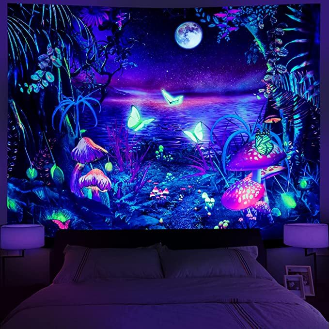 Blacklight Fantasy Forest Tapestry UV Reactive Bedroom Home Decoration