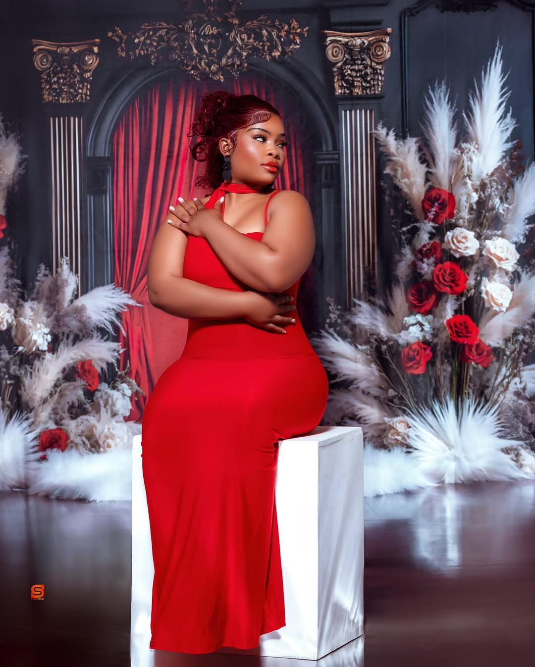 Luxurious Red Velvet Boho Curtain Backdrop RR8-423