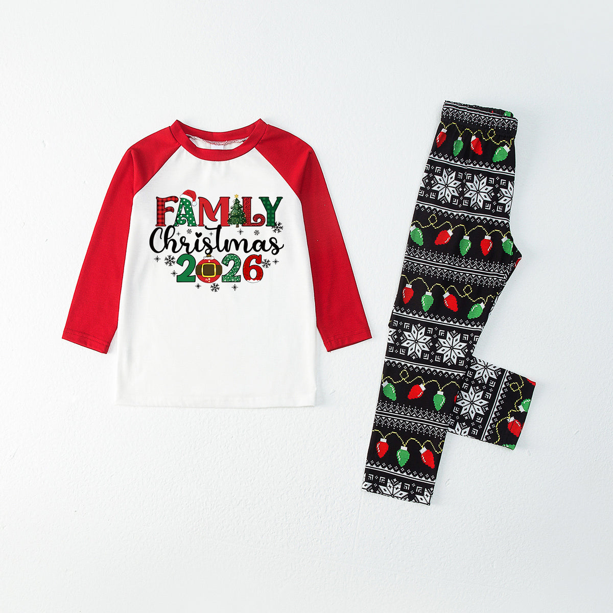 Christmas Pajamas Red Sleeve Family Christmas 2026 Plaid Letter Print Matching Family Photoshoot Sleepwear CHP-125