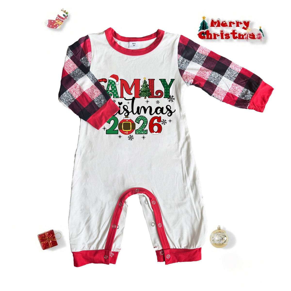 Christmas Party Pajamas Red Plaid Festive Typography Matching Family Christmas Pajamas CHP-74
