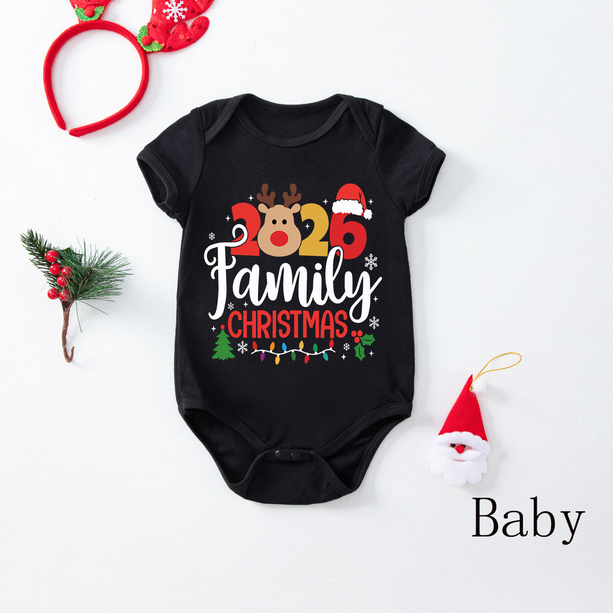 Christmas Pajama Photoshoot Reindeer Antlers Lettering Christmas Pajama Set CHP-32
