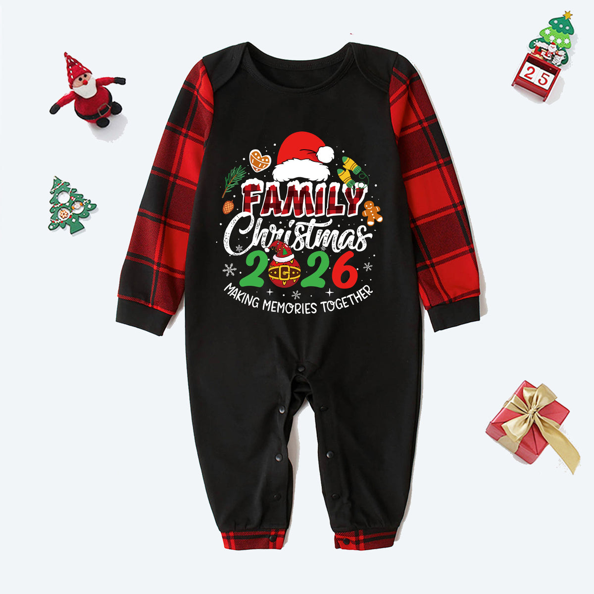 Christmas Plaid Pajamas Santa Hat Festive Typography Matching Christmas Pajamas CHP-43