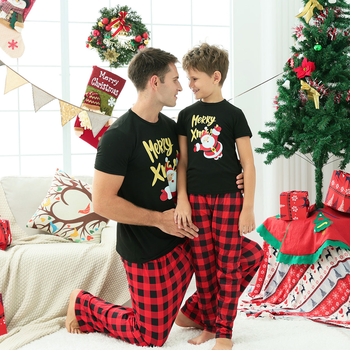 Matching Family Christmas Pajamas Merry Santa Buffalo Plaid Print Christmas Family Pajamas CHP-85