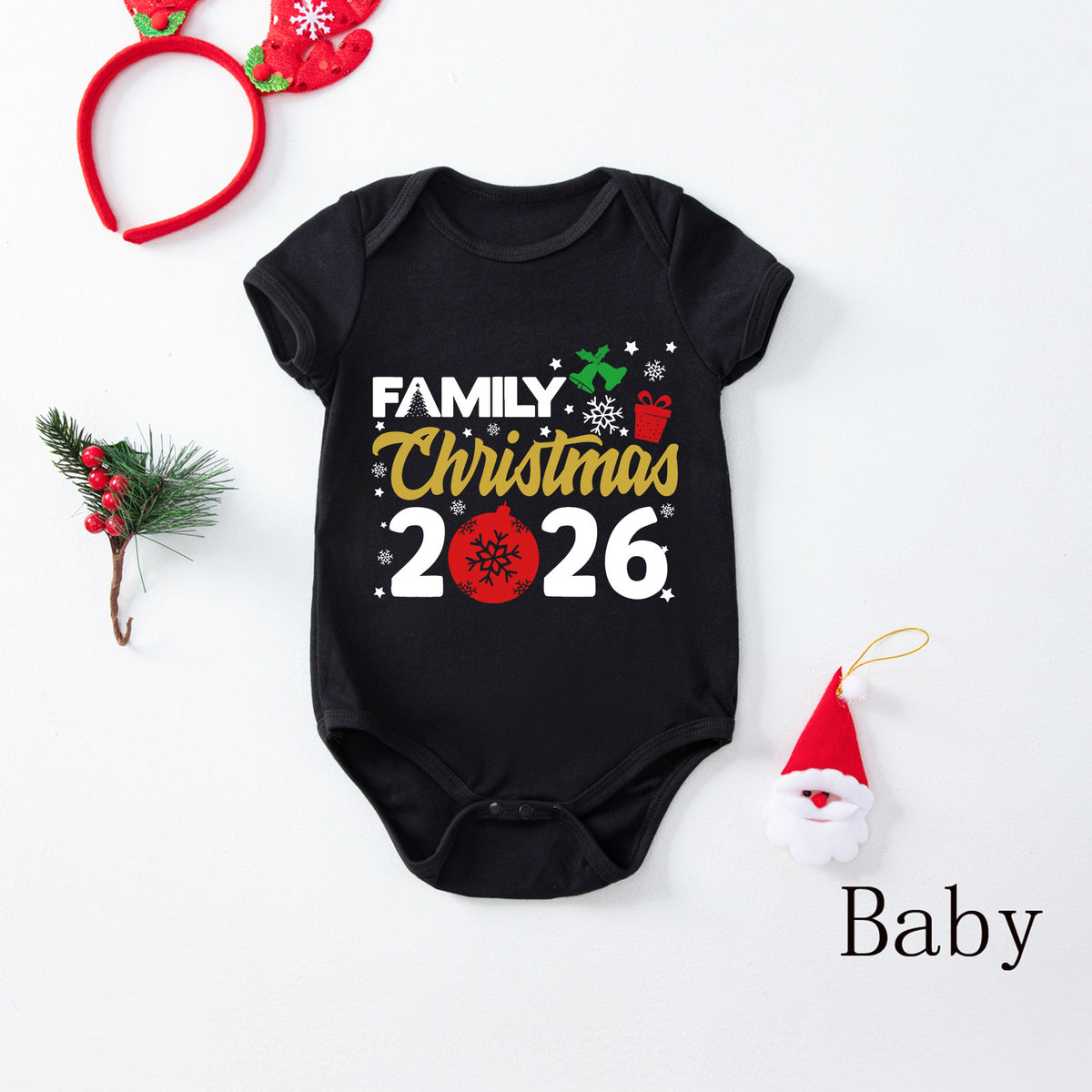 Christmas Card Photo Outfits Red Ornament Typography Christmas Morning Pajamas CHP-33