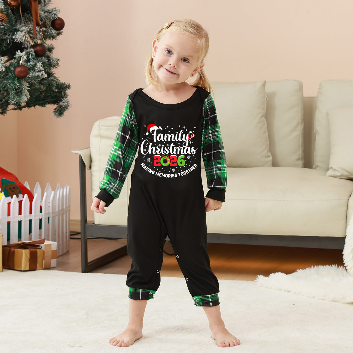 Christmas Pajama Set Green Plaid Matching Set Christmas Party Pajamas CHP-19