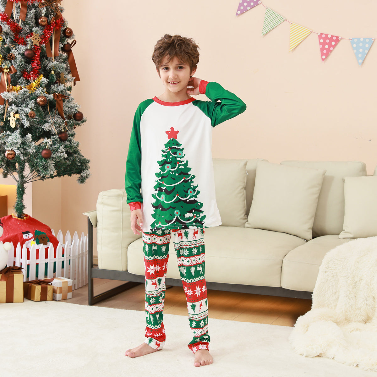 Family Christmas Pajamas Tree Fair Isle Print Matching Christmas Pajamas for Photos CHP-84