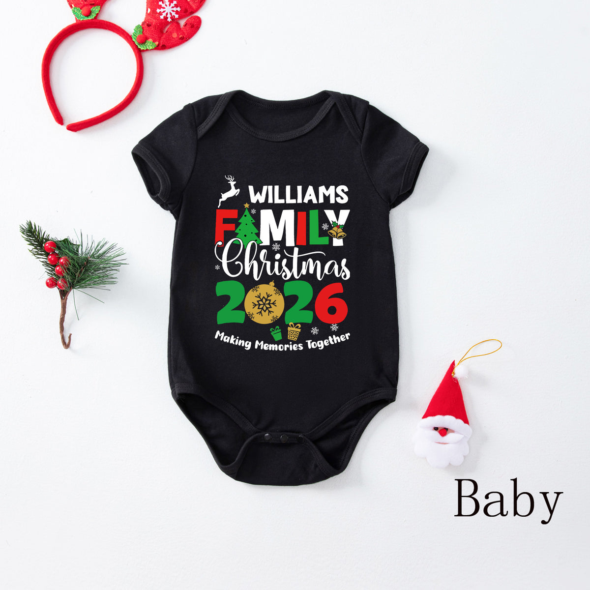 Christmas Photo Session Outfits Reindeer Tree Typography Christmas Long Sleeve Pajamas CHP-34