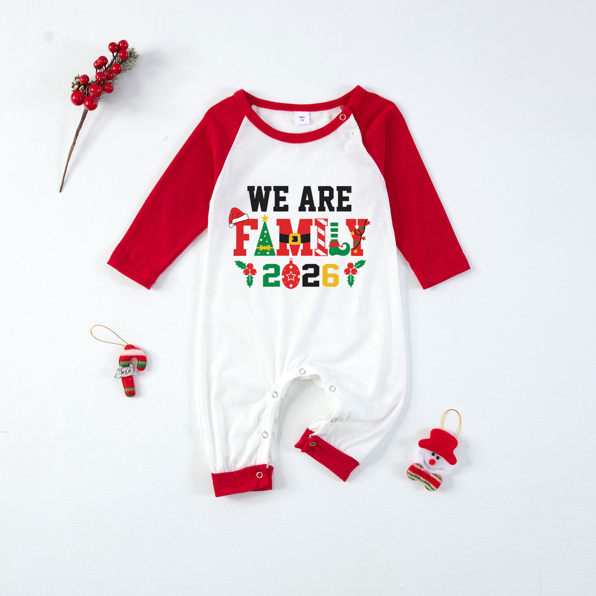Christmas Pajamas We Are Family 2026 Festive Lettering Santa Hat Matching Family Sleepwear CHP-132