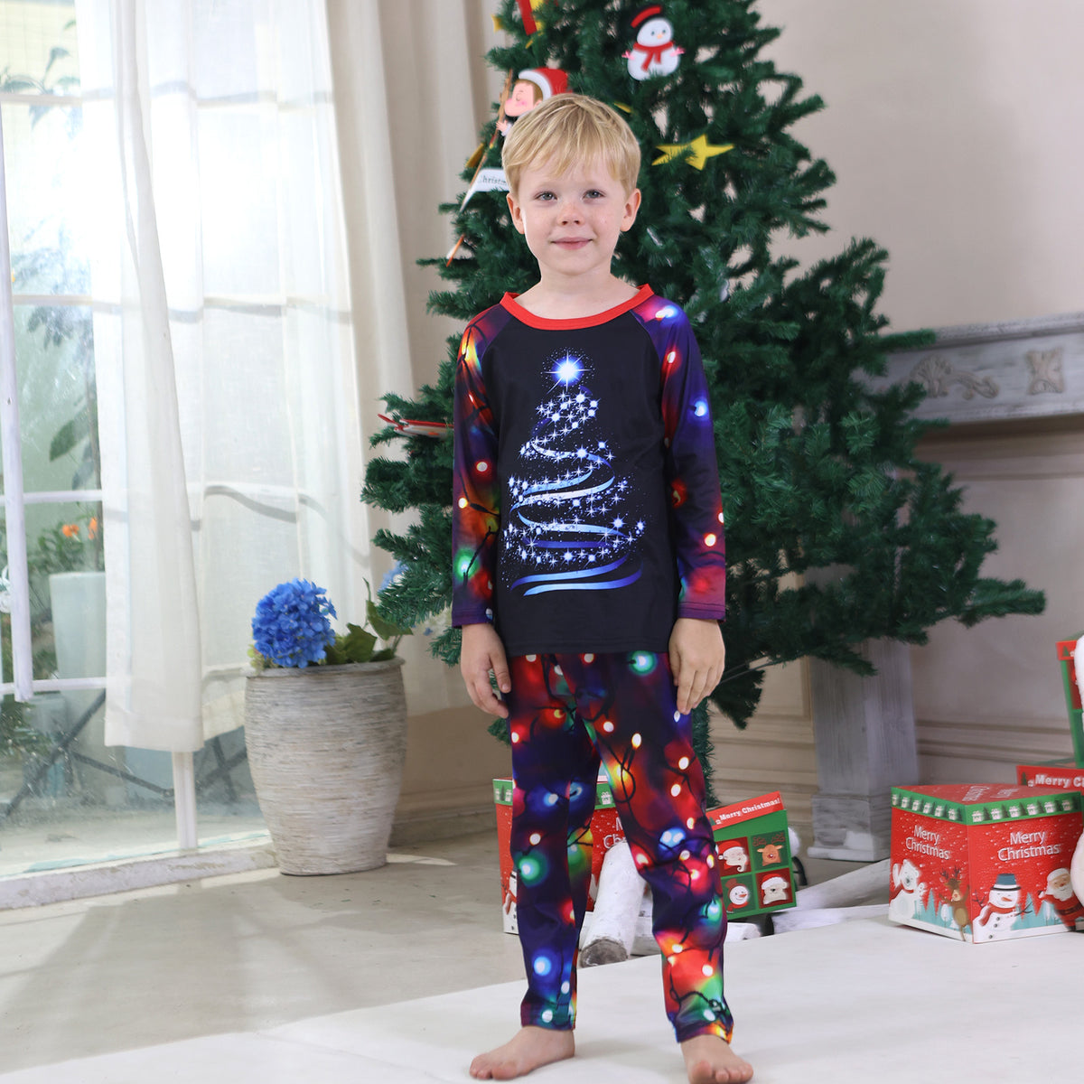 Christmas Card Photo Outfits Sparkling Tree Lights Print Christmas Photo Session Outfits CHP-93