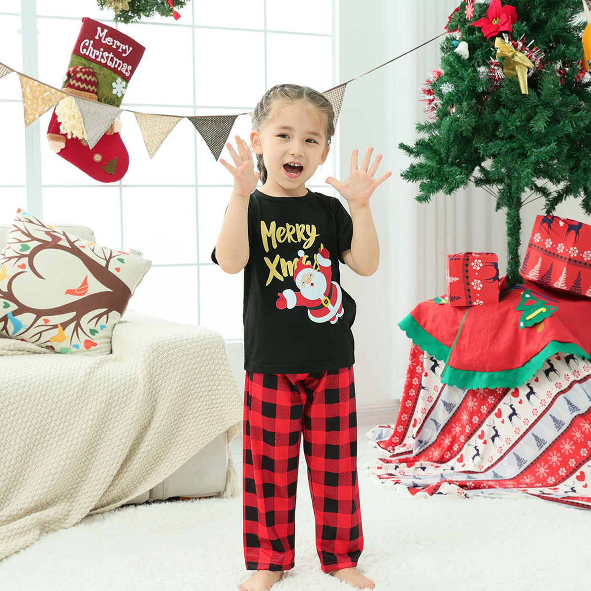 Matching Family Christmas Pajamas Merry Santa Buffalo Plaid Print Christmas Family Pajamas CHP-85