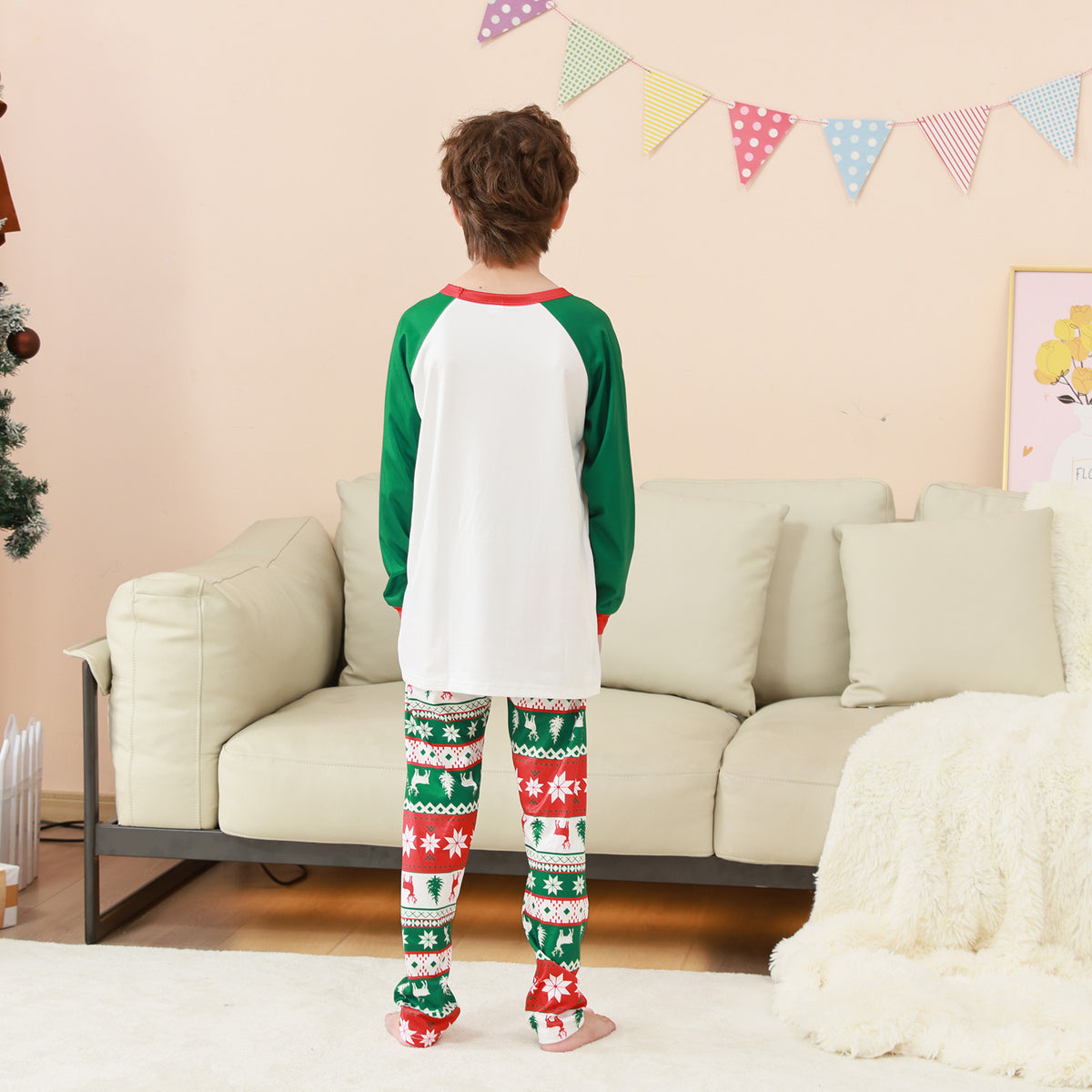 Family Christmas Pajamas Tree Fair Isle Print Matching Christmas Pajamas for Photos CHP-84