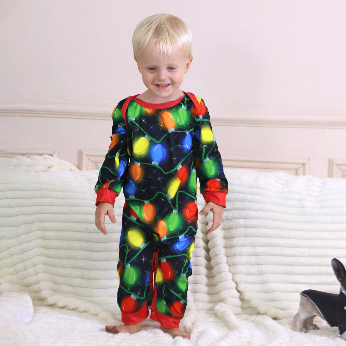 Matching Christmas Pajamas for Photos Colorful Light Bulb Print Christmas Pajama Photoshoot CHP-95