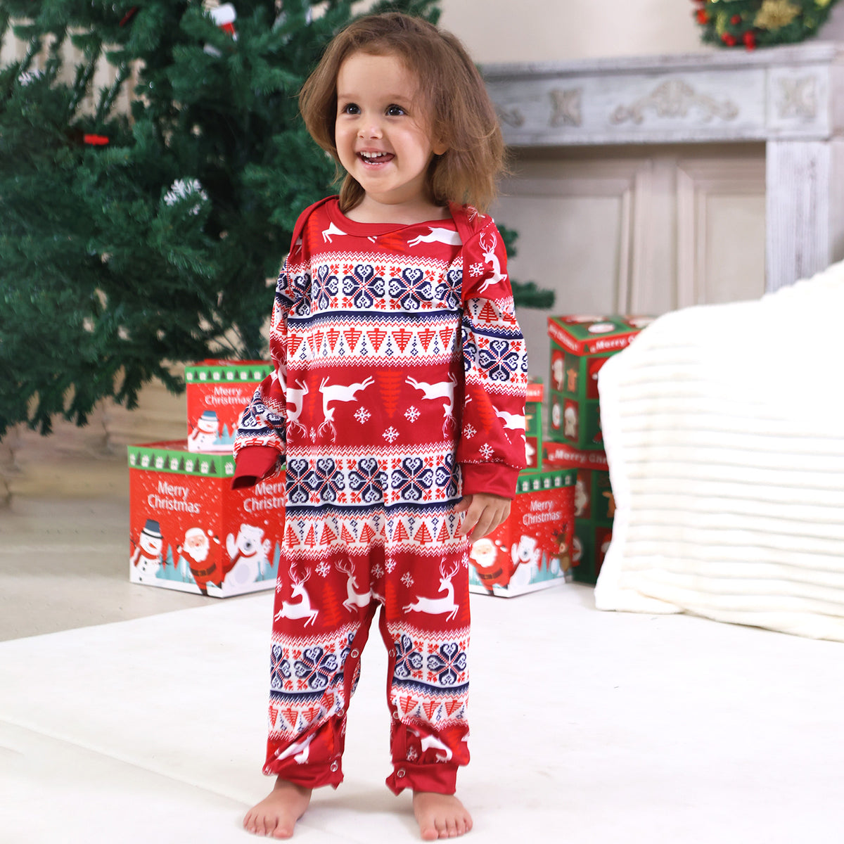 Mommy and Me Christmas Pajamas Red Reindeer Fair Isle Pattern Christmas Pajamas for Family Photos CHP-98