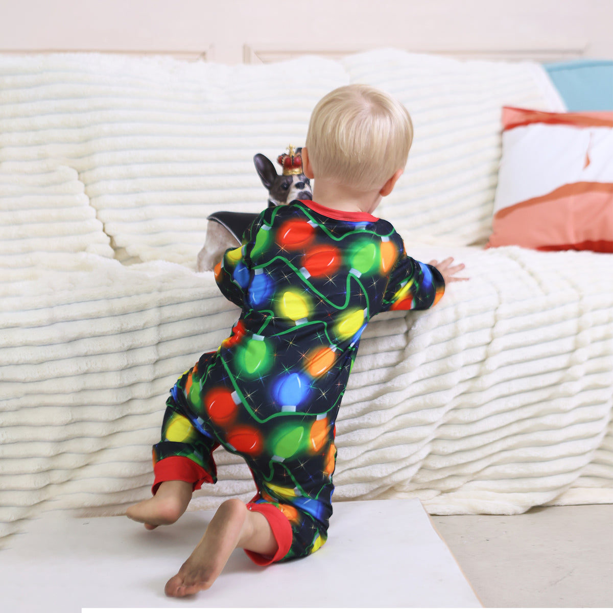 Matching Christmas Pajamas for Photos Colorful Light Bulb Print Christmas Pajama Photoshoot CHP-95