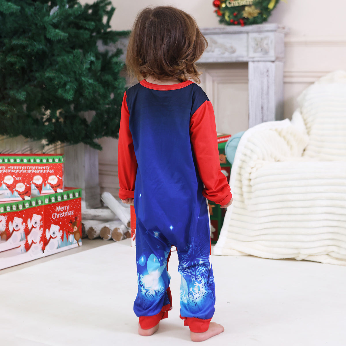 Christmas Morning Pajamas Blue Reindeer Snowflake Plaid Print Christmas Family Photoshoot Outfits CHP-96