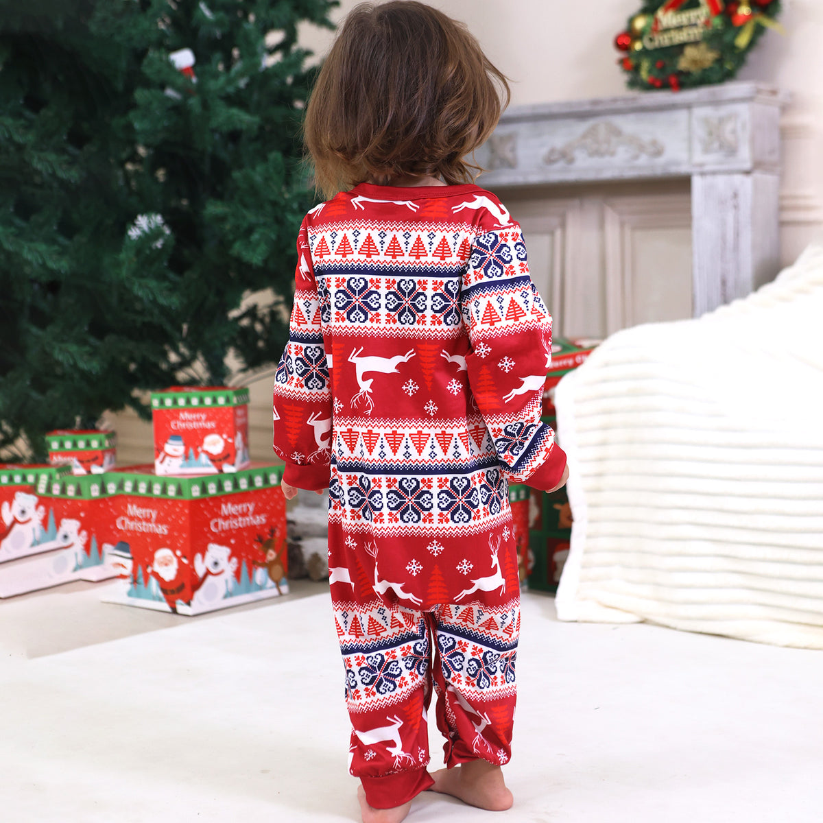 Mommy and Me Christmas Pajamas Red Reindeer Fair Isle Pattern Christmas Pajamas for Family Photos CHP-98