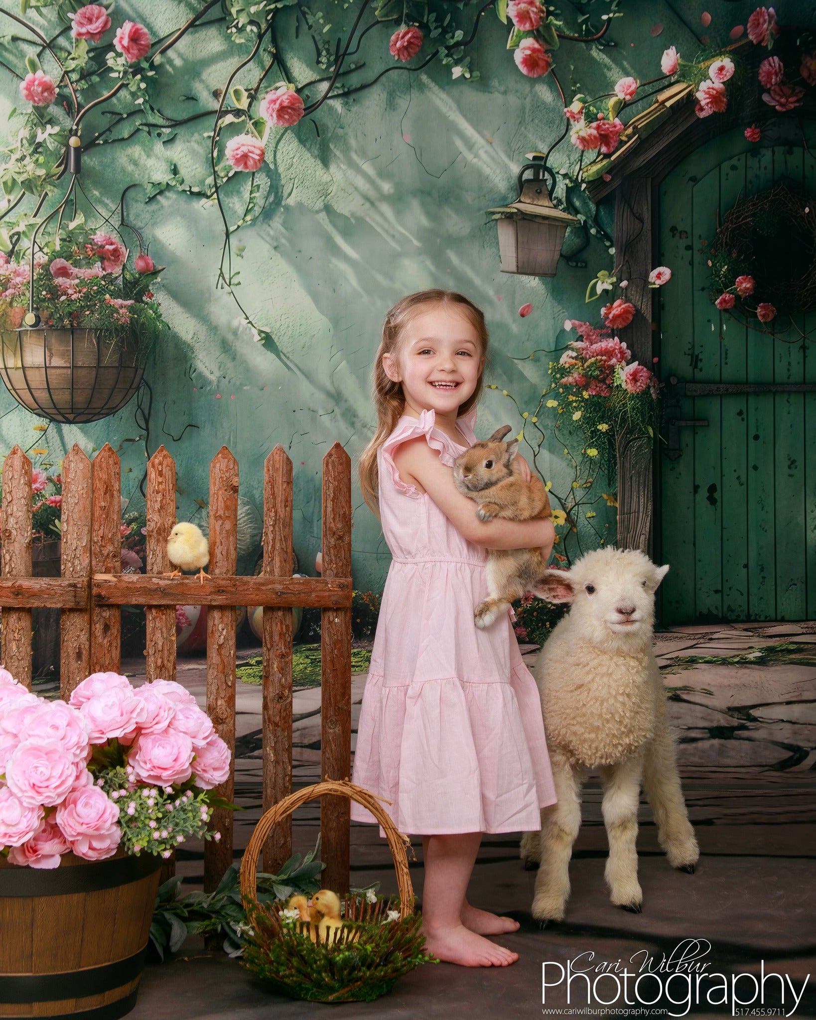 Backdrop With Flowers Green Door Wreath Backdrop BRP12-557