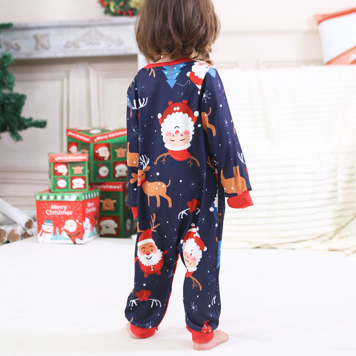 Christmas Photo Session Outfits Santa Reindeer Sleigh Gift Print Christmas Card Photo Outfits CHP-94