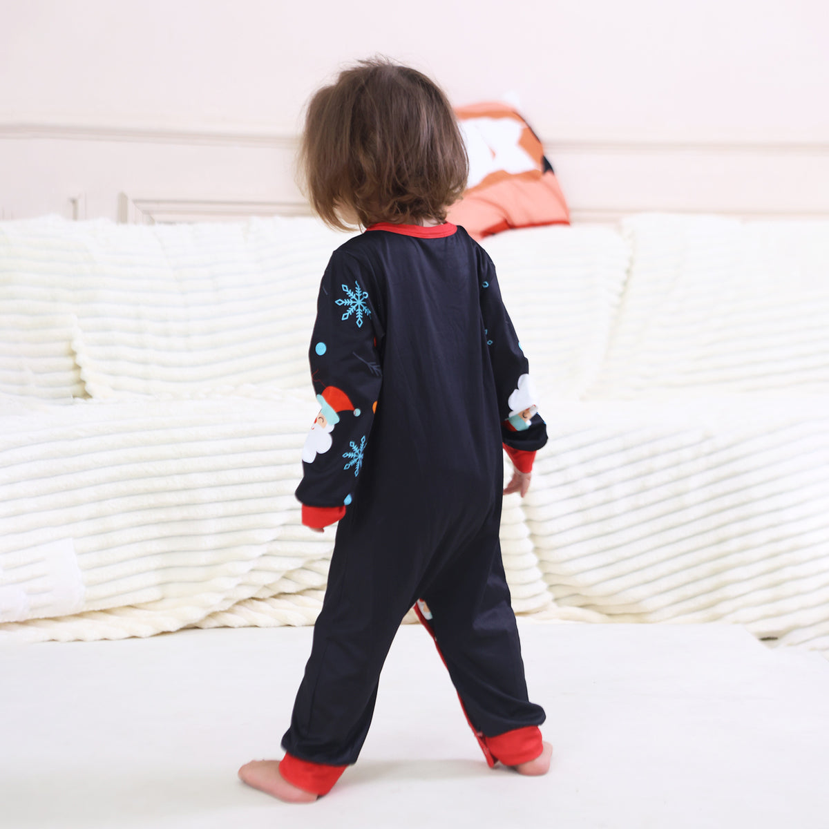 Christmas Pajama Set Navy Santa Snowflake Allover Print Matching Christmas Pajamas for Photos CHP-92