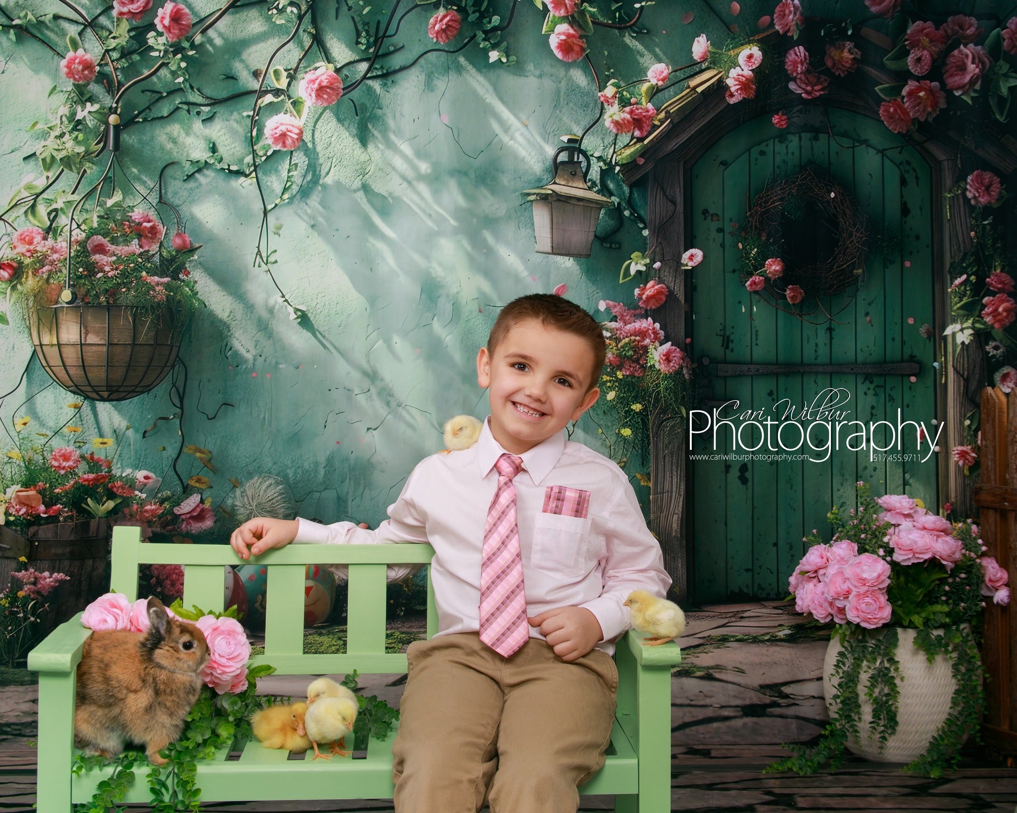 Backdrop With Flowers Green Door Wreath Backdrop BRP12-557