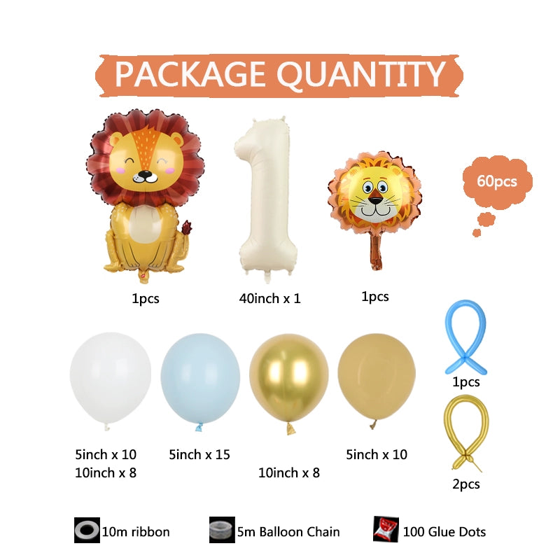 Jungle Animals Lion Kids Birthday Party Number Balloon Set BA37