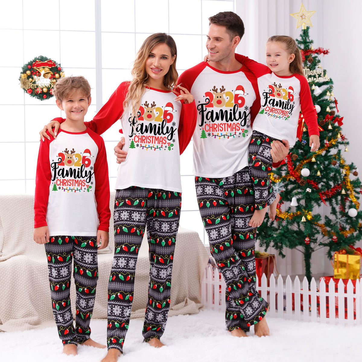 Christmas Pajamas 2026 Family Christmas Reindeer Face Print Matching Family Sleepwear CHP-128