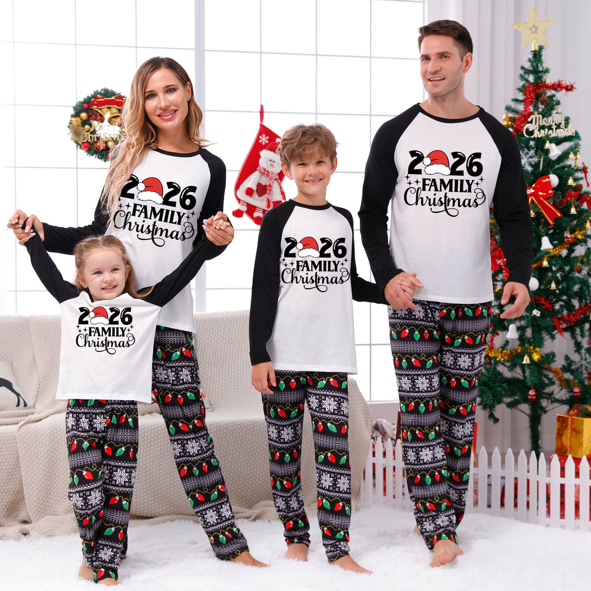 Christmas Pajamas 2026 Family Christmas Santa Hat Black Lettering Matching Family Photo Outfit Christmas Sleepwear CHP-116