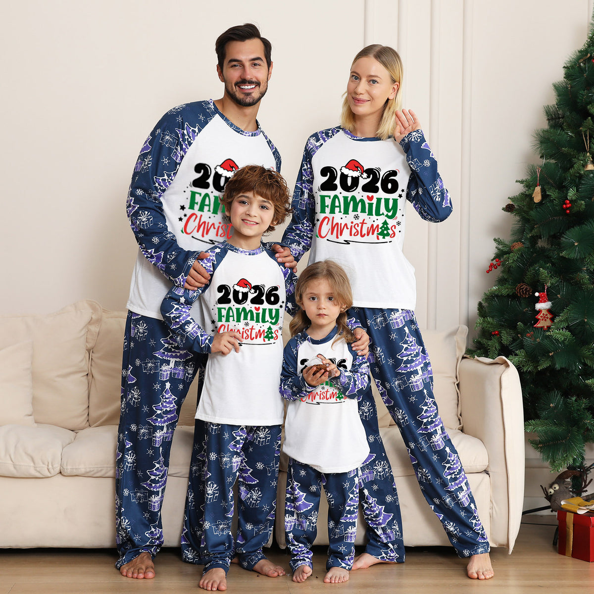 Christmas Pajamas 2026 Family Christmas Red Green Lettering Santa Hat Matching Family Sleepwear CHP-139