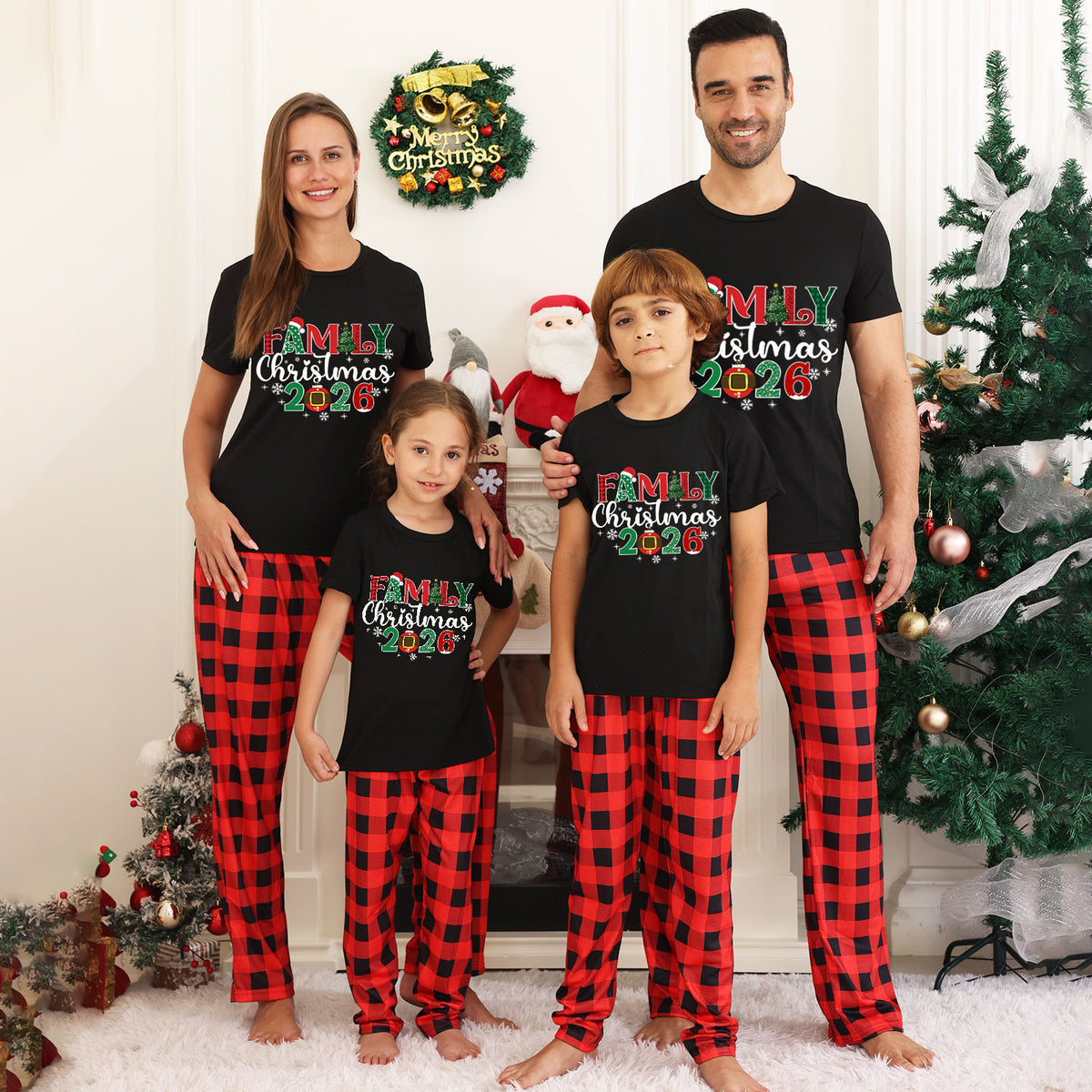 Christmas Pajamas for Family Photos Festive Family Lettering Christmas PJs CHP-29