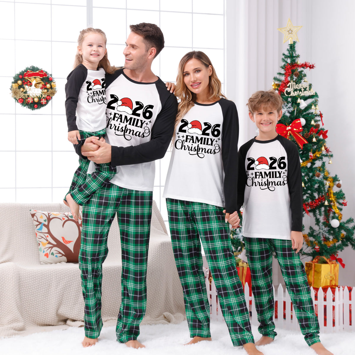Matching Christmas Pajamas for Photos Santa Hat Family Typography Christmas Lounge Set CHP-65