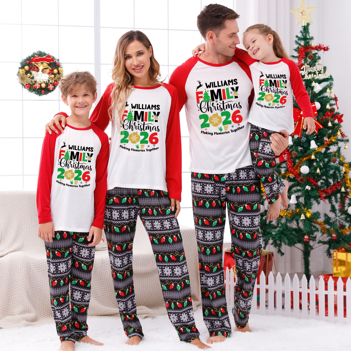 Christmas Pajamas Williams Family 2026 Reindeer Tree Graphic Matching Family Sleepwear CHP-131