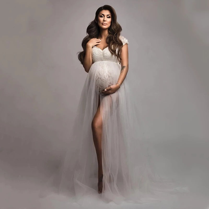 Short Sleeve Lace Mesh Maternity Photography Dress RB9 Short Sleeve Lace Mesh Maternity Photography Dress RB9