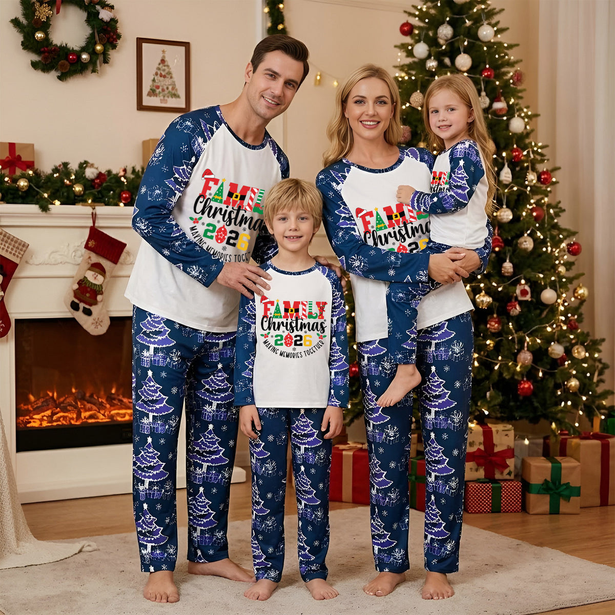 Christmas Pajamas Family Christmas 2026 Santa Hat Festive Lettering Matching Family Sleepwear CHP-142