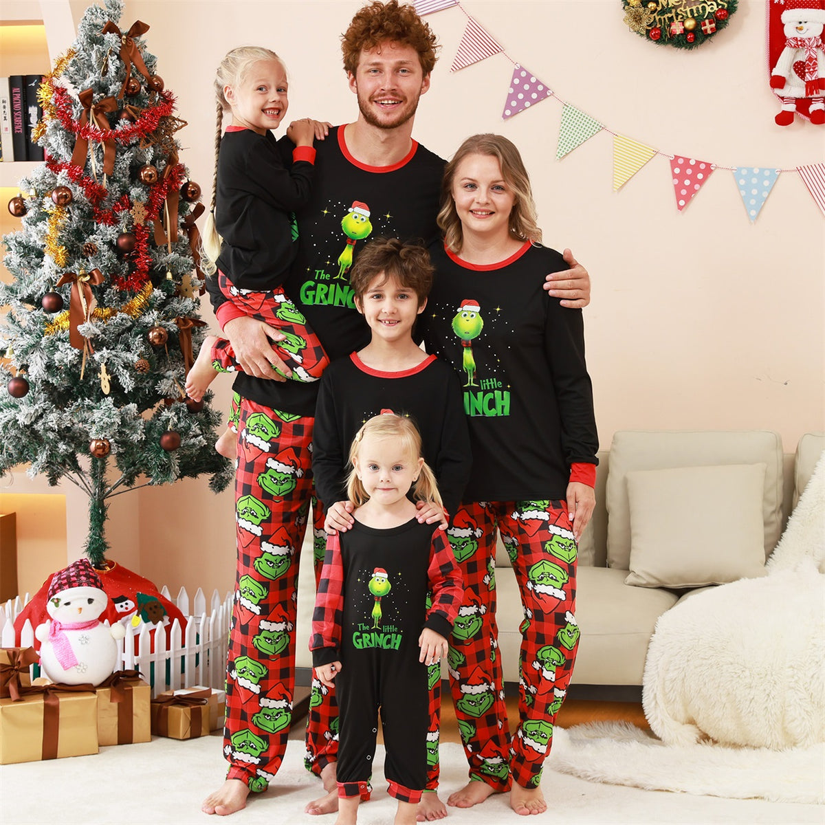 Christmas Lounge Set Grinch Character Print Matching Christmas Pajamas for Photos CHP-78