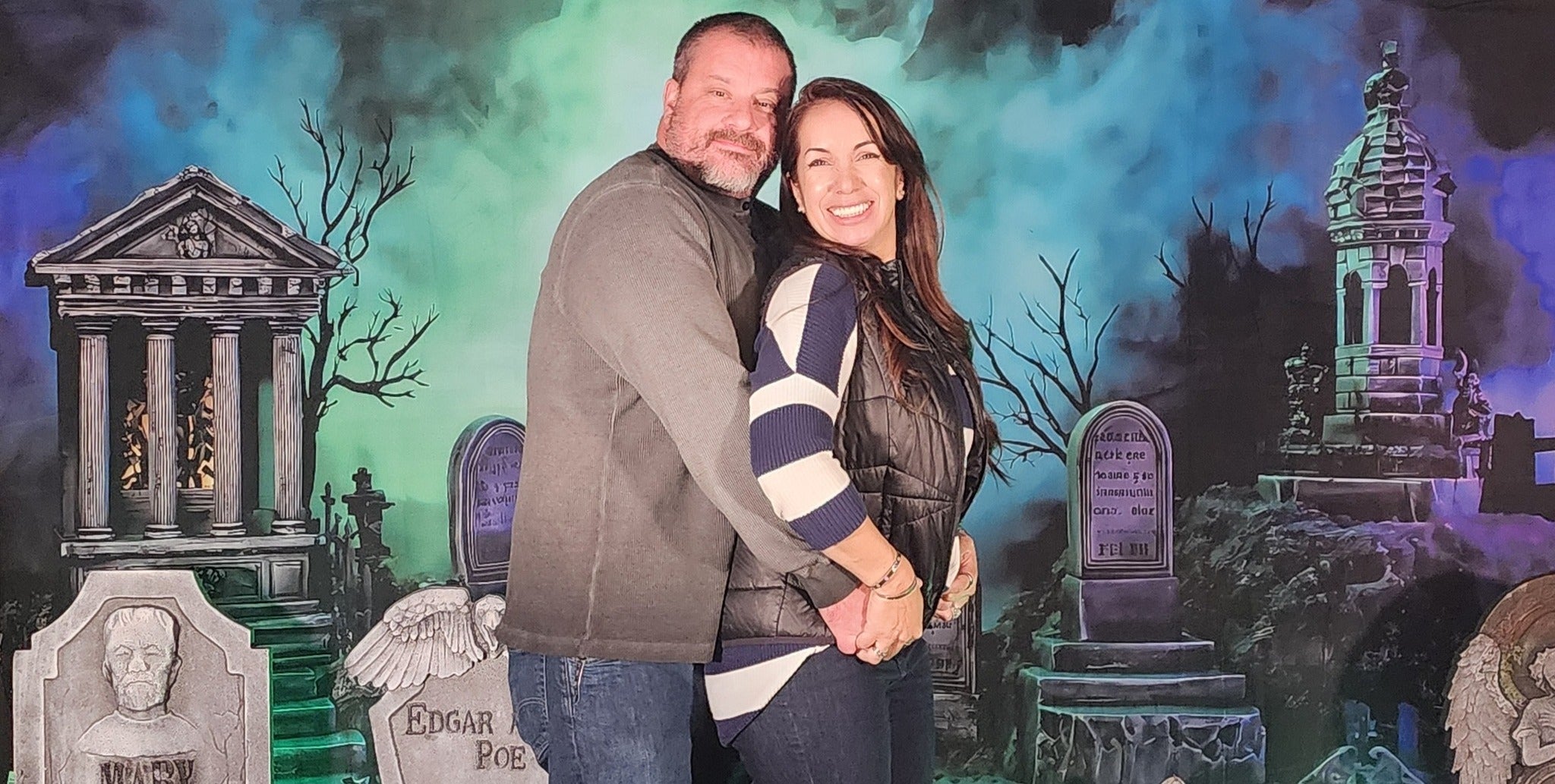 Halloween Graveyard Backdrop Glowing Foggy Tombstones Halloween Backdrop MRR8-24