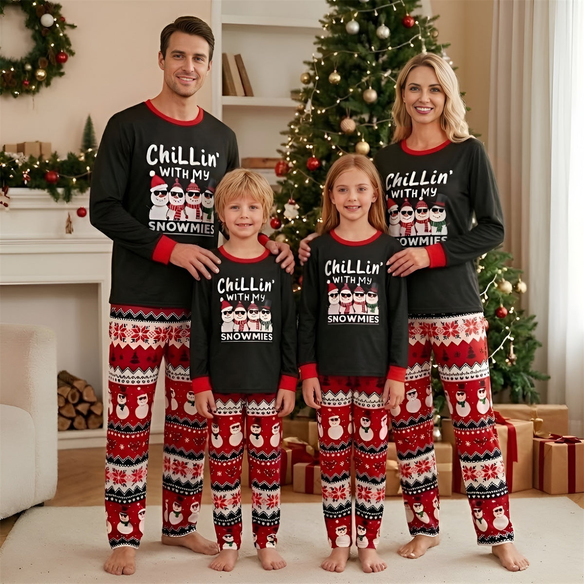 Christmas Eve Pajamas Chillin Snowman Fair Isle Family Christmas Pajamas CHP-103