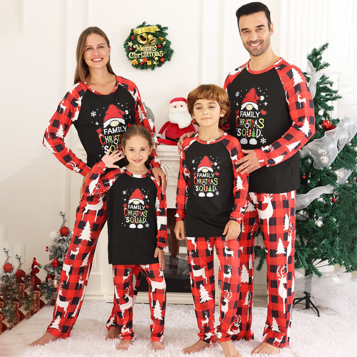 Christmas Pajamas Red Buffalo Plaid Reindeer Print Christmas Photo Session Outfits CHP-81