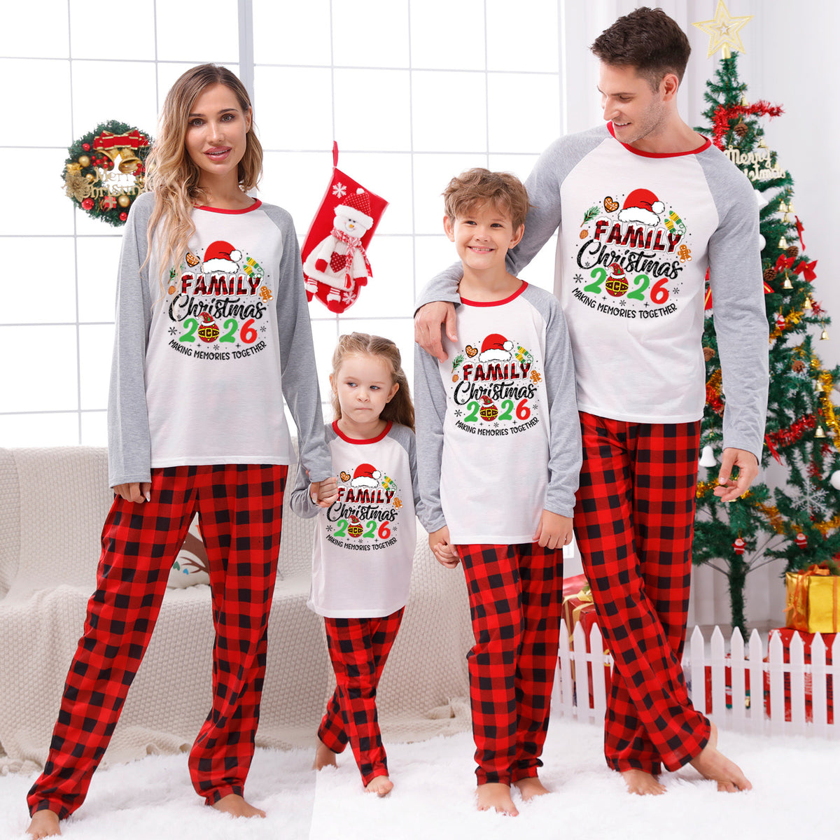 Christmas Pajamas Santa Hat Gingerbread Print Matching Family Christmas Photoshoot Outfit Christmas Sleepwear CHP-107