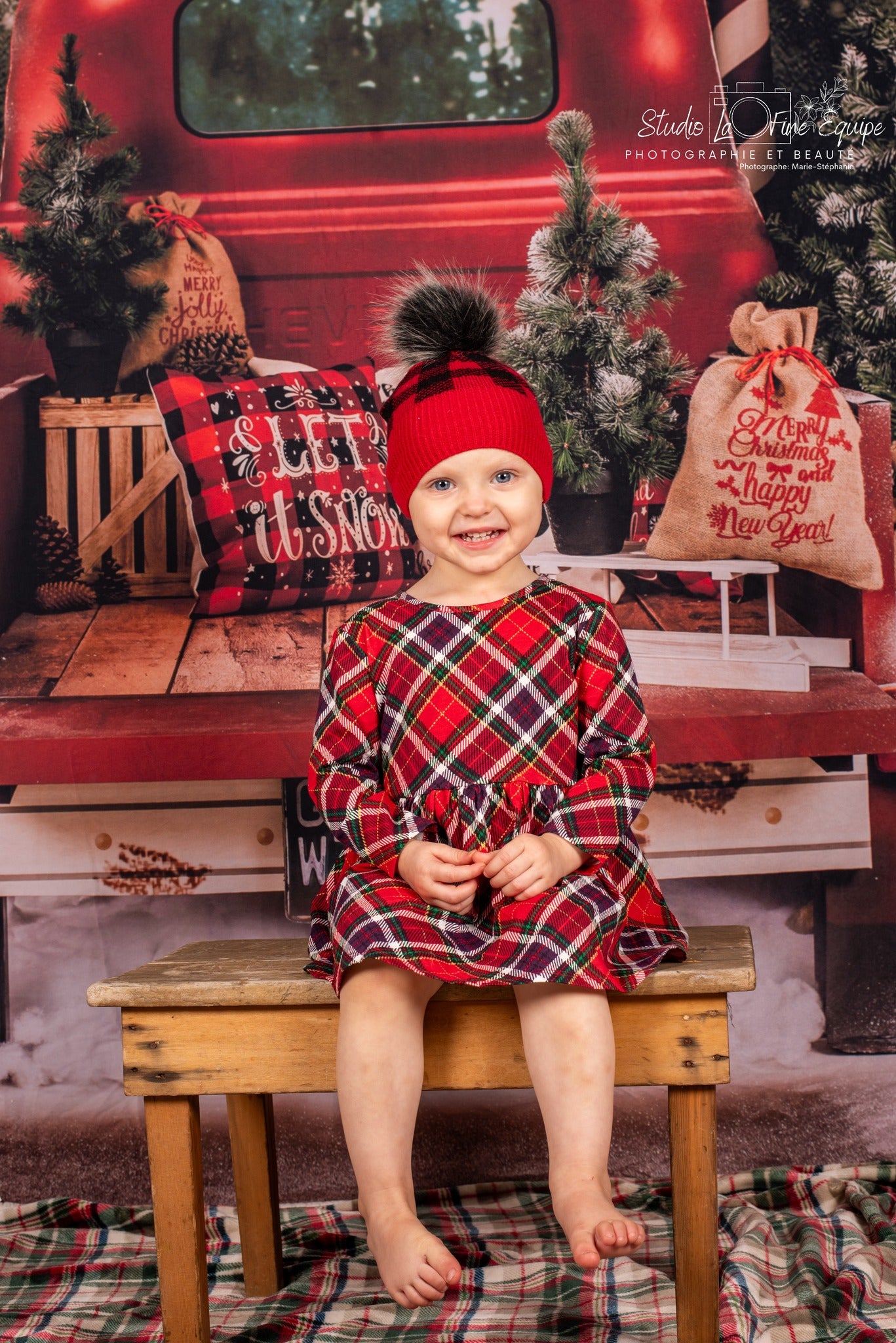 Red Car Christmas Tree Photography Backdrop SH-960