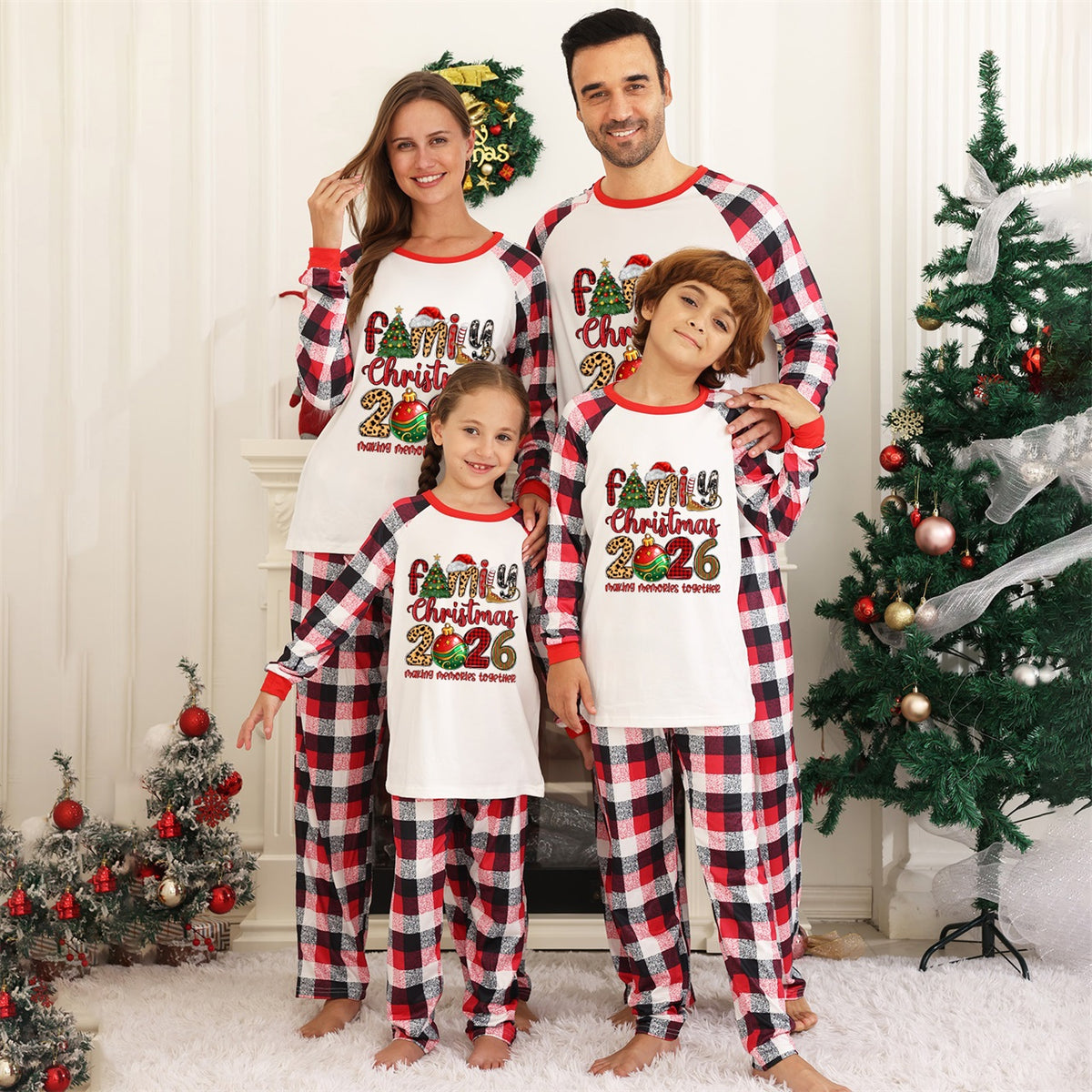 Christmas Long Sleeve Pajamas Plaid Tree Family Print Christmas Pajama Set CHP-77