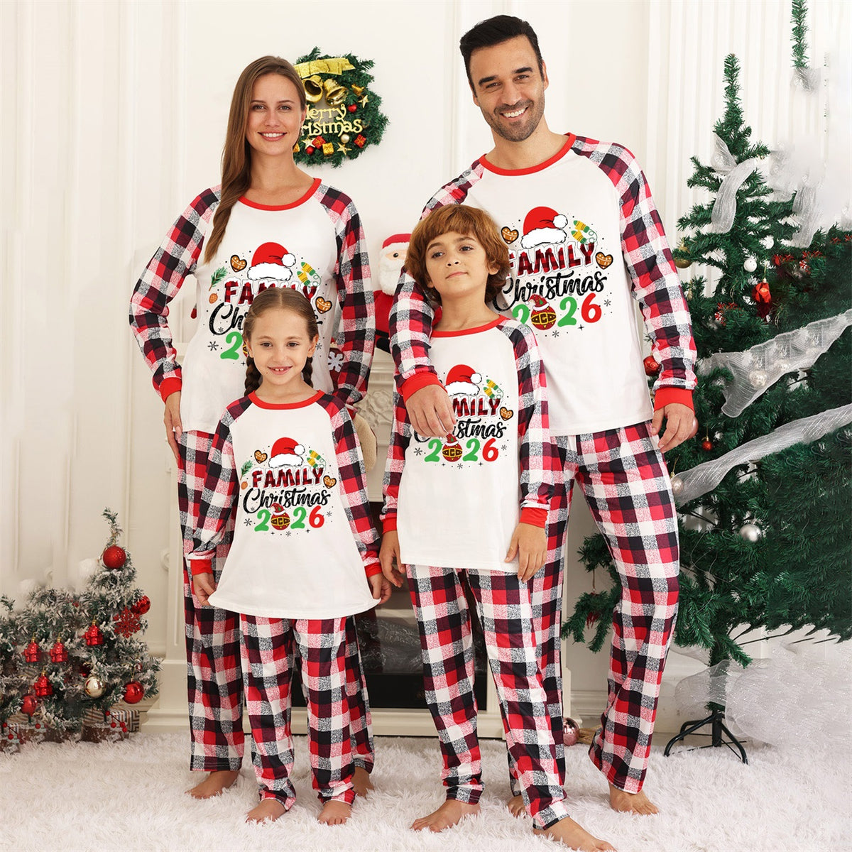 Holiday Pajamas Santa Hat Colorful Typography Family Christmas Pajamas CHP-75