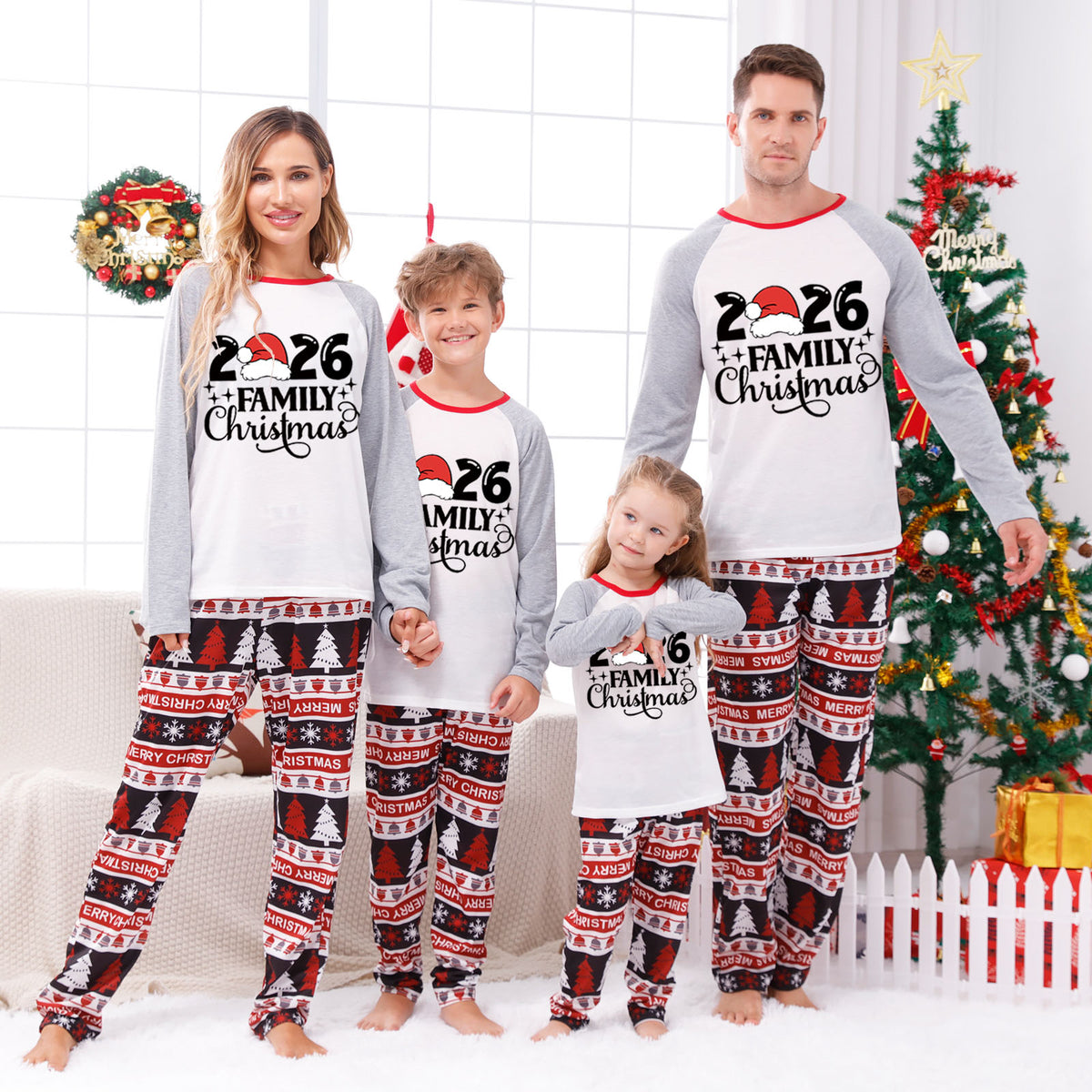 Matching Christmas Pajamas Santa Hat Family Script Christmas Photo Session Outfits CHP-57