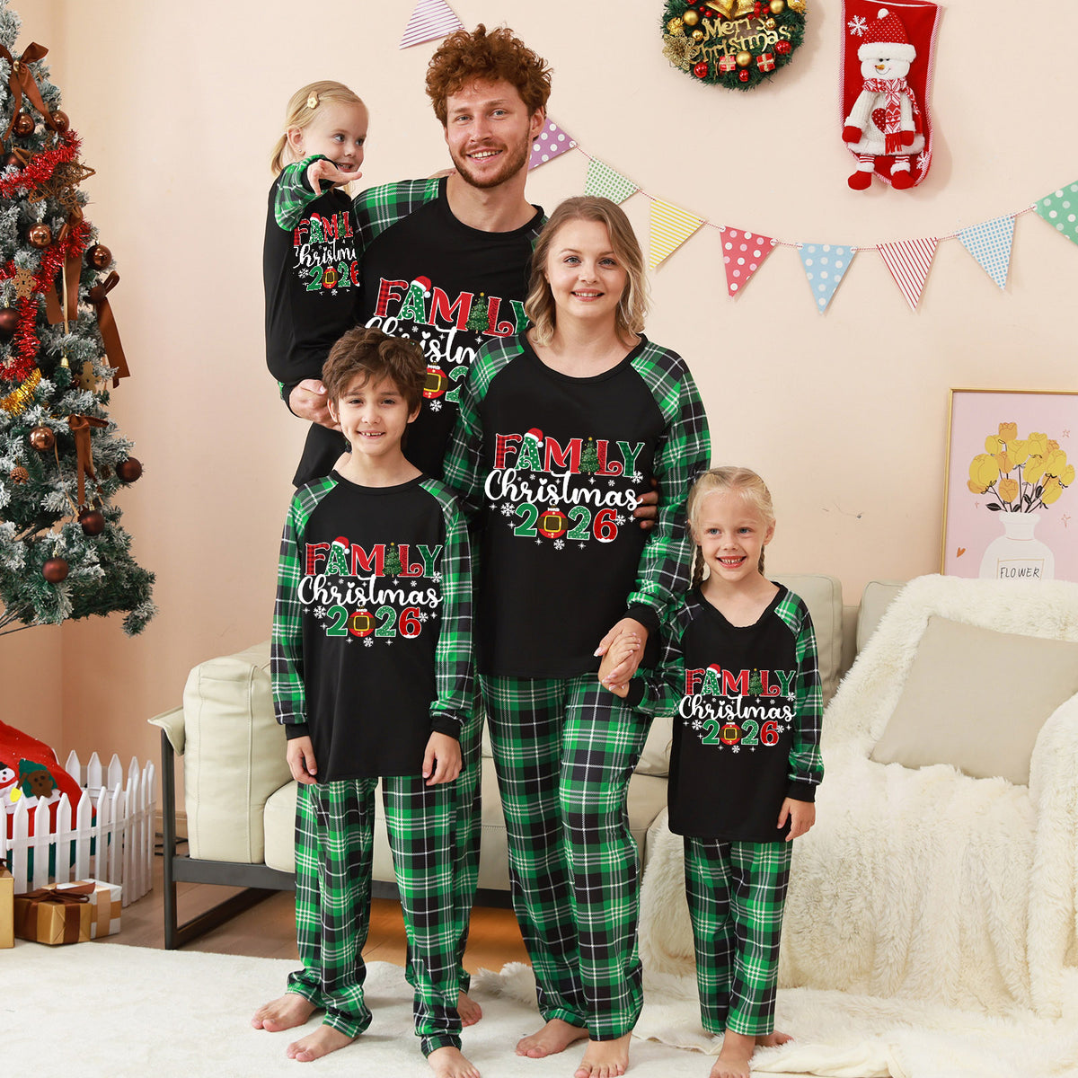 Holiday Pajamas Black Green Plaid Holiday Set Christmas Pajamas CHP-12