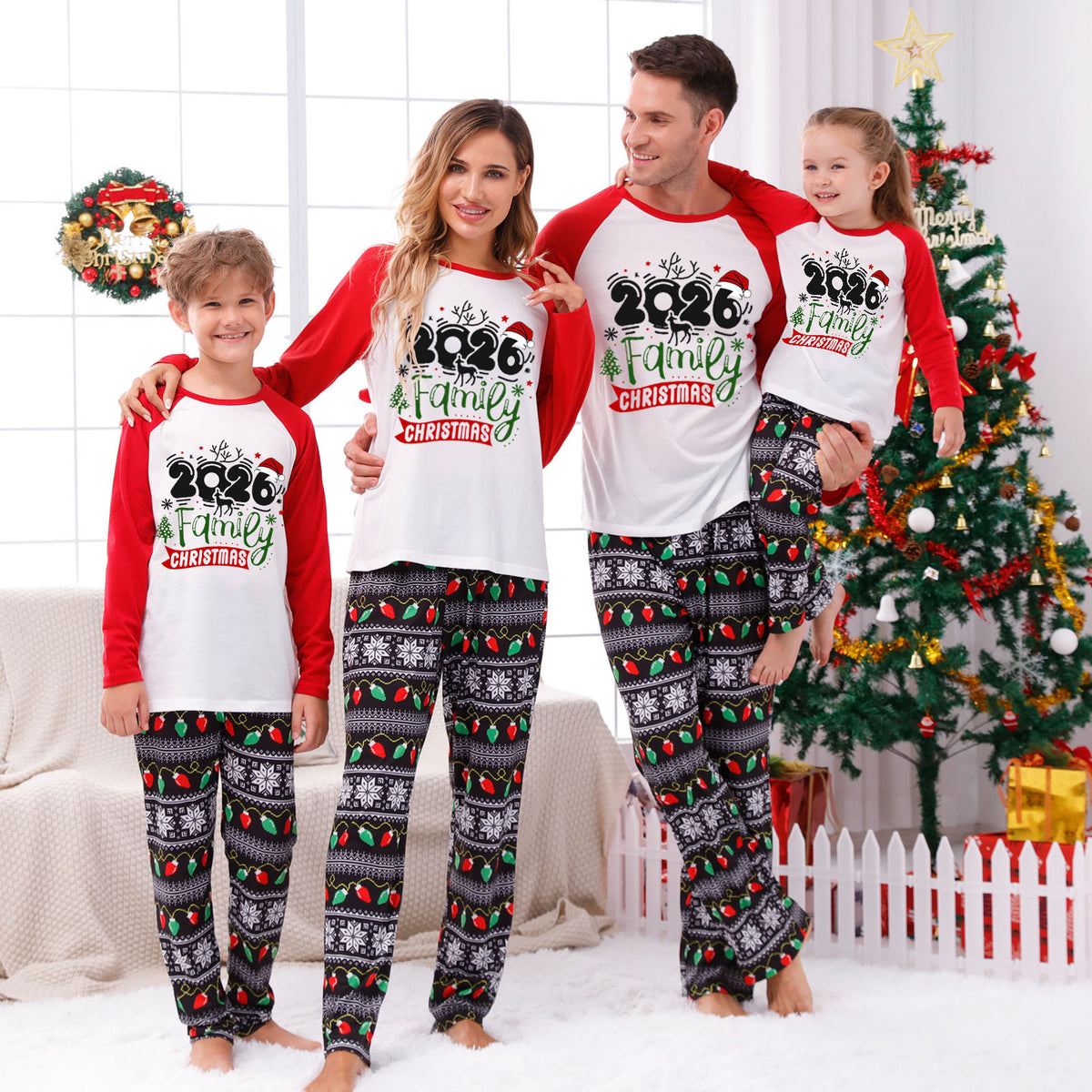 Christmas Pajamas 2026 Family Christmas Reindeer Antler Print Matching Family Sleepwear CHP-130