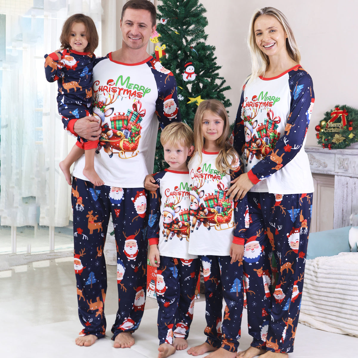 Christmas Photo Session Outfits Santa Reindeer Sleigh Gift Print Christmas Card Photo Outfits CHP-94