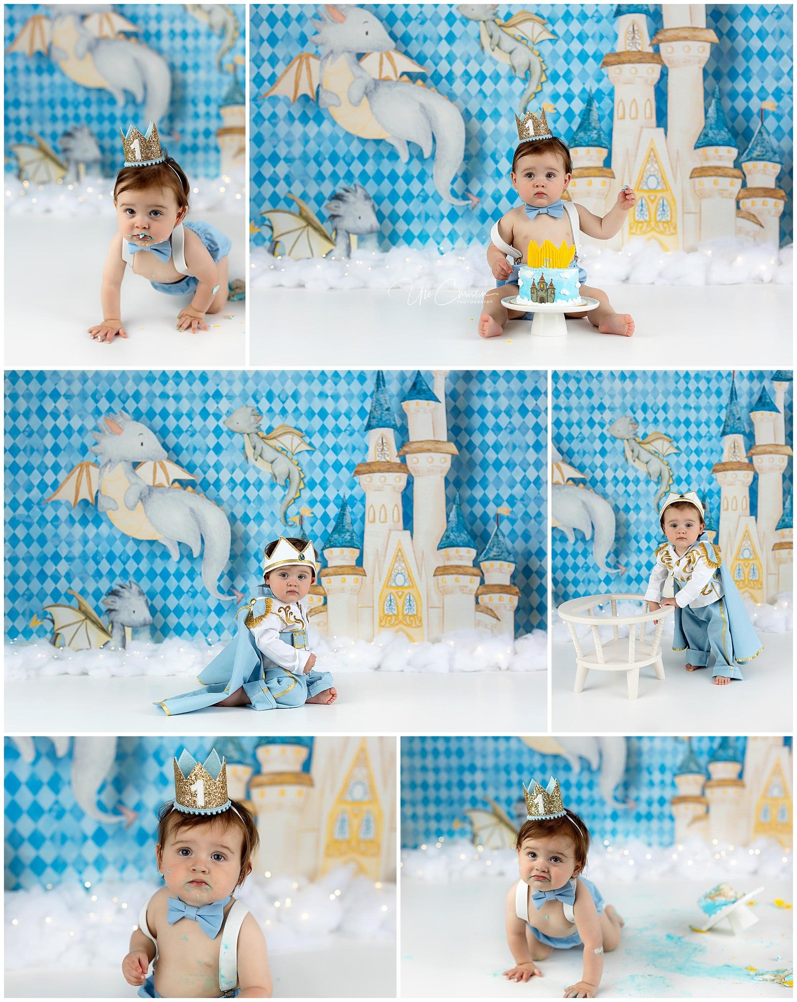 Castle Backdrop Flying Dragons Blue Castle Clouds Newborn Photography Backdrop MRR9-44