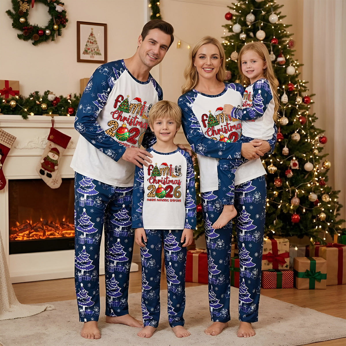 Christmas Pajamas Family Christmas 2026 Leopard Plaid Letter Ornament Print Matching Family Sleepwear CHP-144