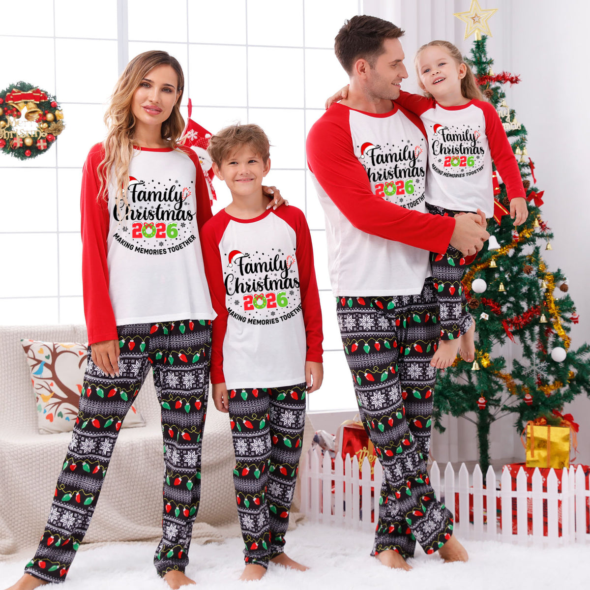 Christmas Pajamas Family Christmas 2026 Wreath Candy Cane Santa Hat Matching Family Sleepwear CHP-135
