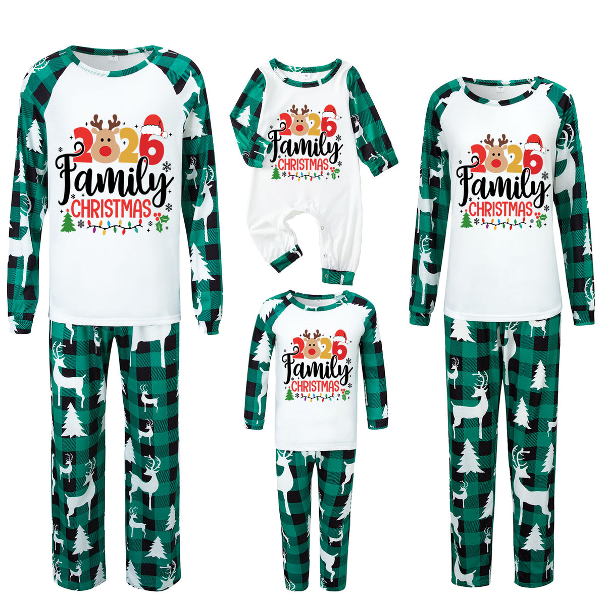 Christmas PJs Green Plaid Reindeer Print Christmas Pajamas CHP-3